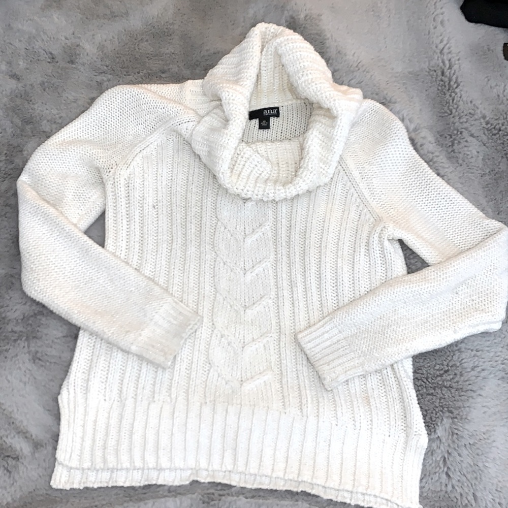 White knit cowl neck sweater